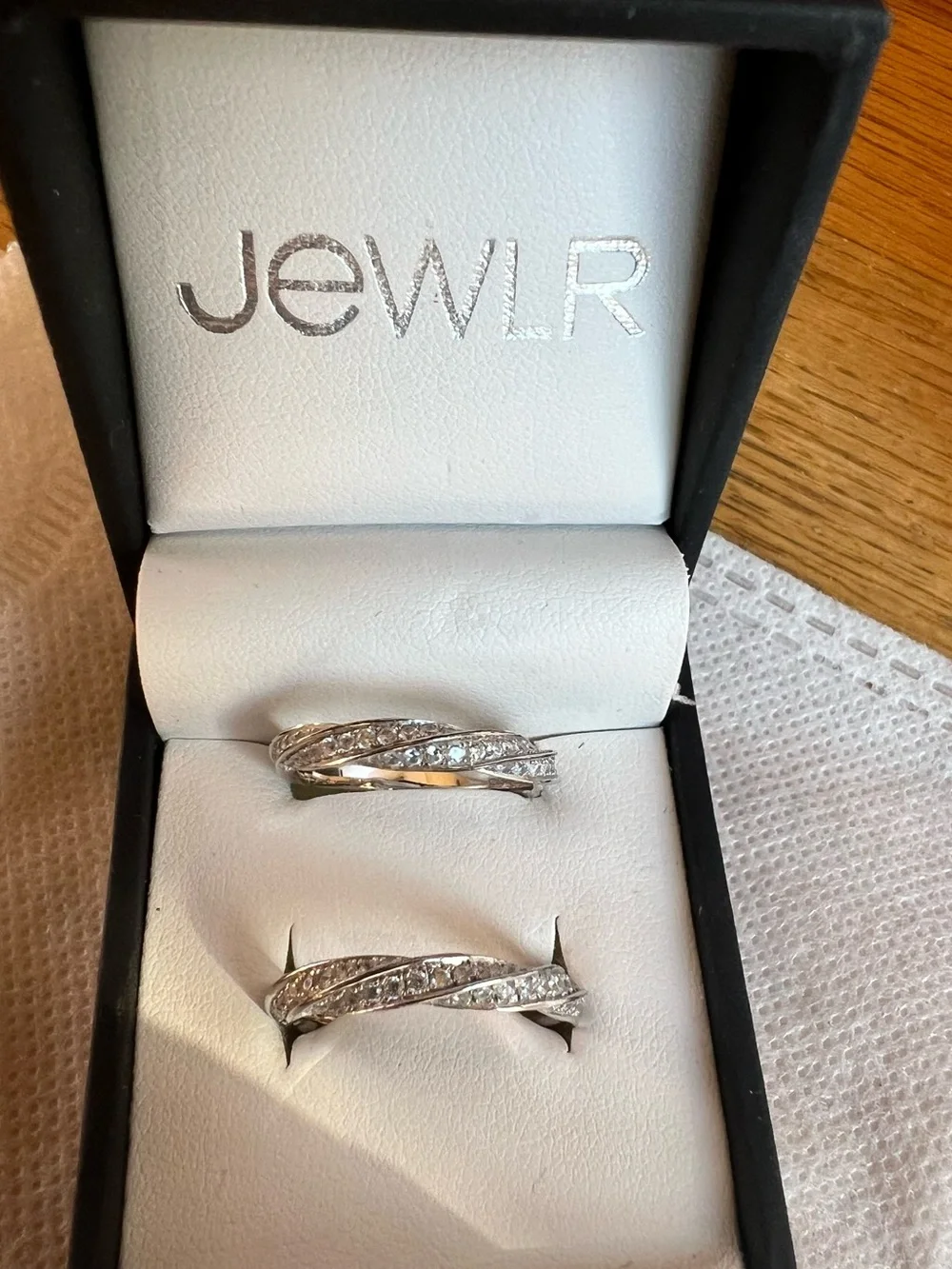 925 Sterling Silver Twisted Pave Band Bundle Of 2